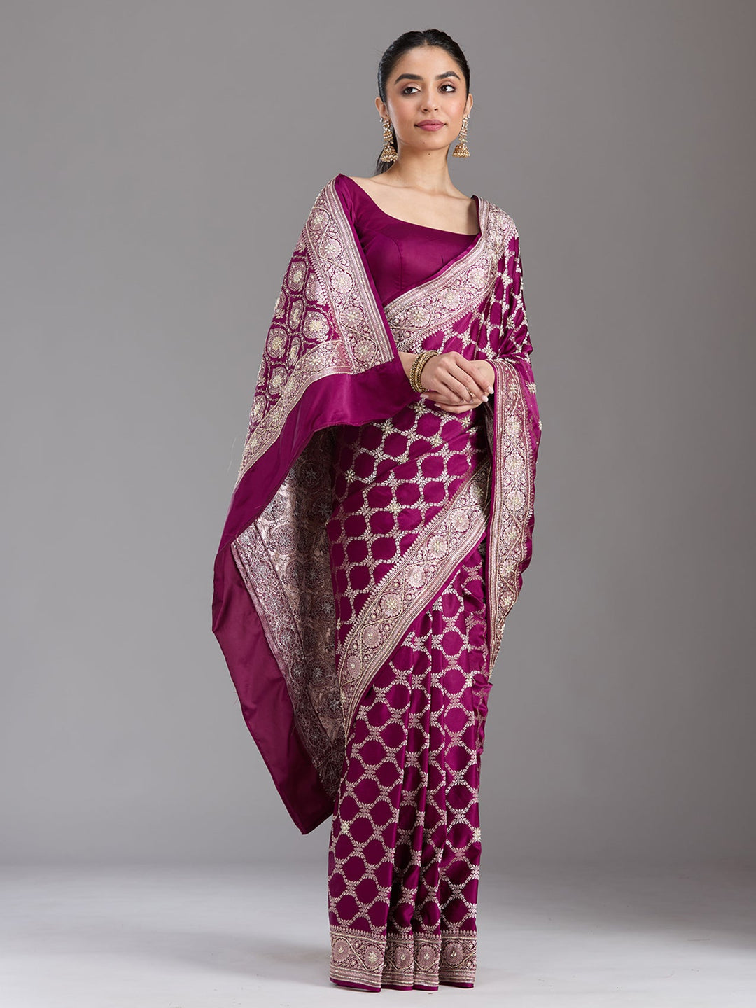 Maroon Zardozi (Silver) Art Silk Silk_Saree-koskii