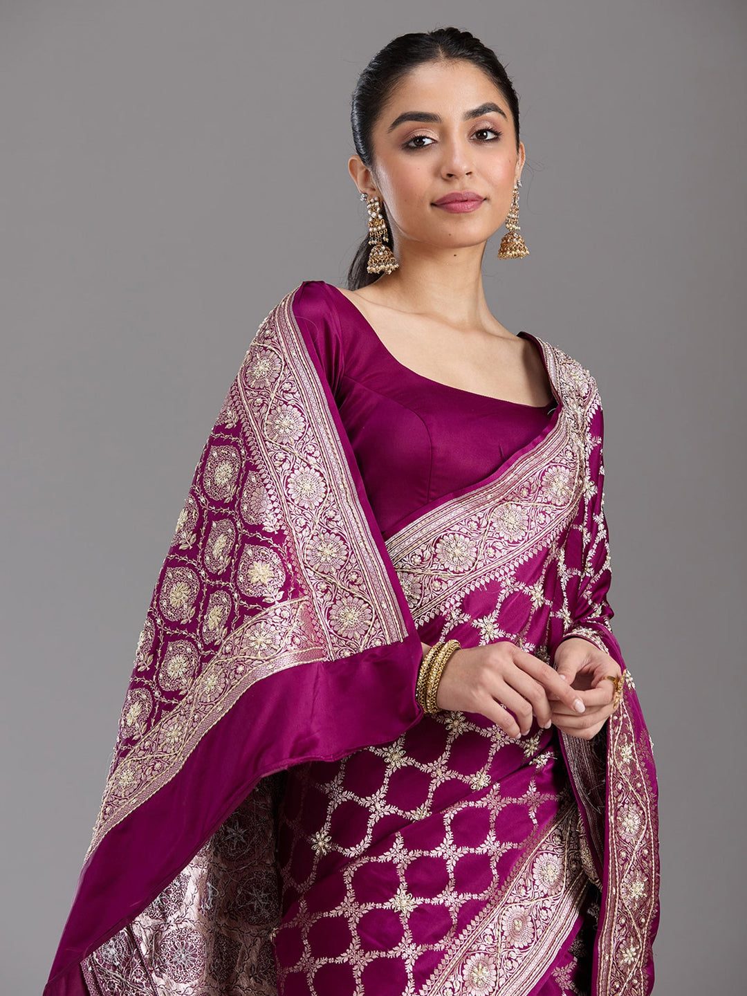 Maroon Zardozi (Silver) Art Silk Silk_Saree-koskii