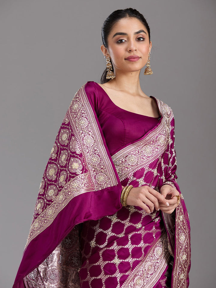 Maroon Zardozi (Silver) Art Silk Silk_Saree-koskii