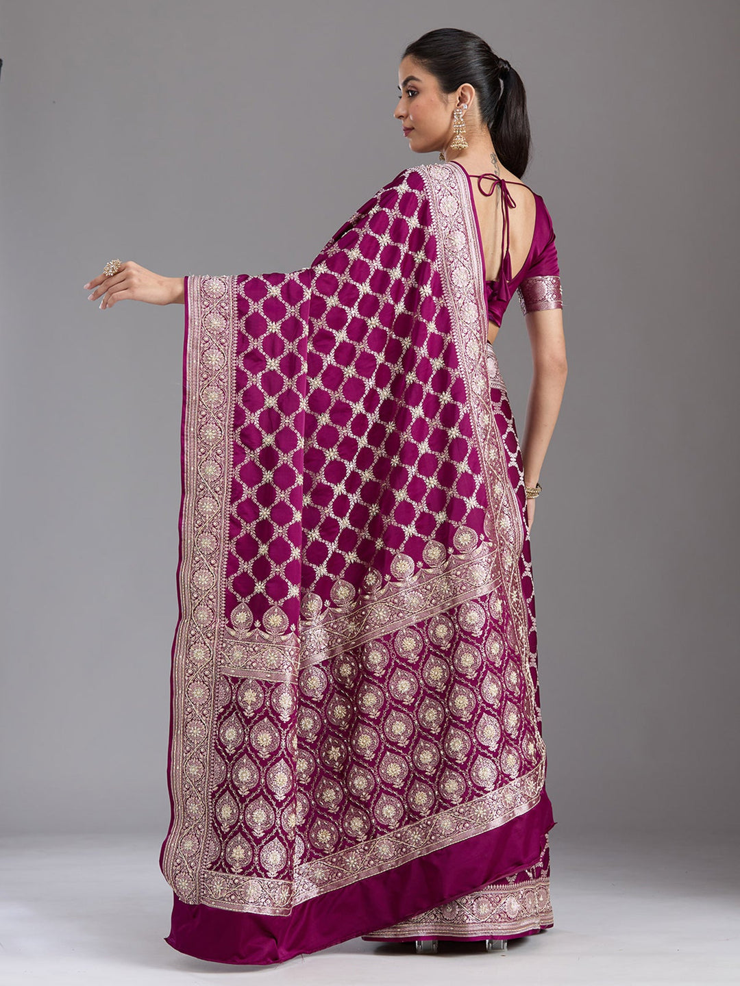 Maroon Zardozi (Silver) Art Silk Silk_Saree-koskii