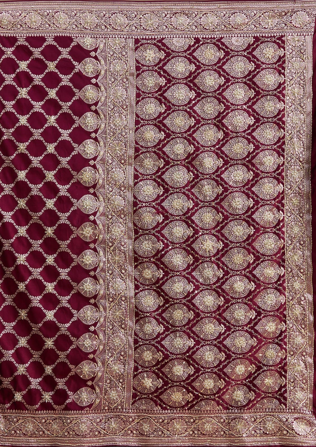 Wine Zardozi (Silver) Art Silk Silk_Saree-koskii