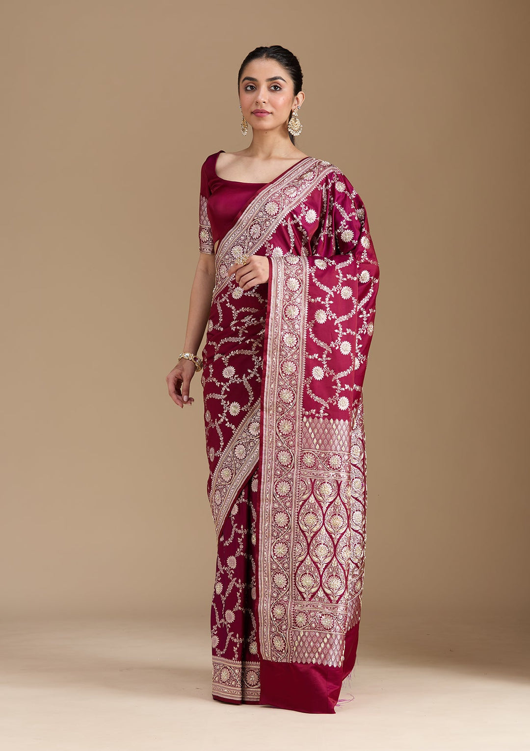 Maroon Zardozi (Silver) Art Silk Silk_Saree-koskii