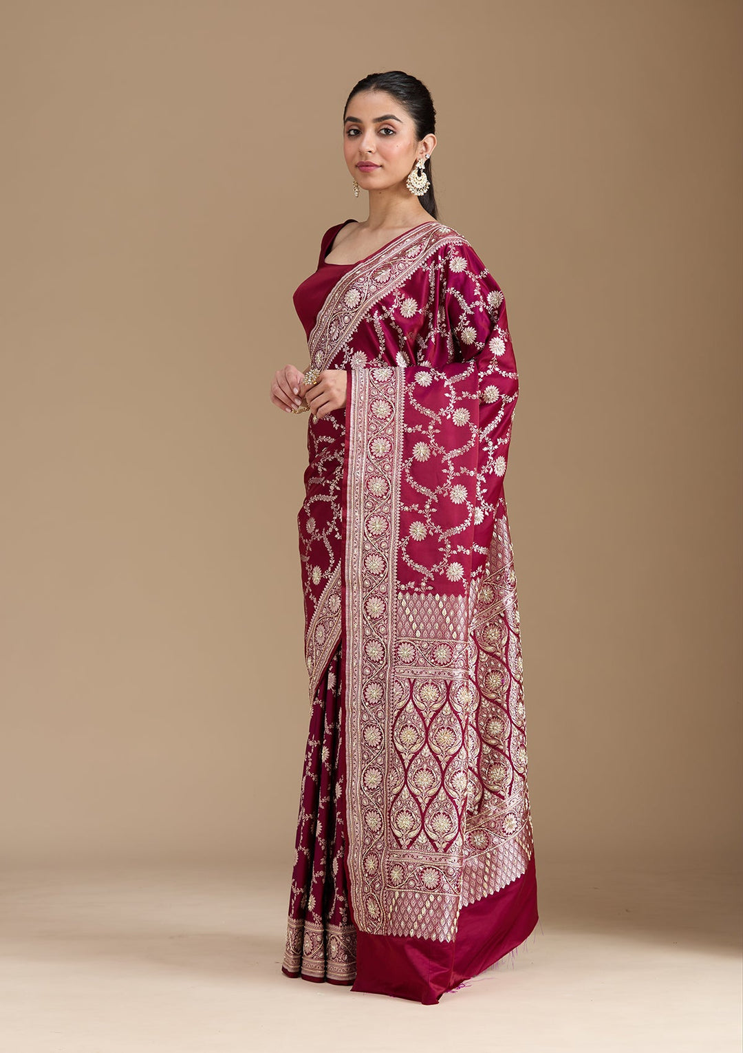 Maroon Zardozi (Silver) Art Silk Silk_Saree-koskii