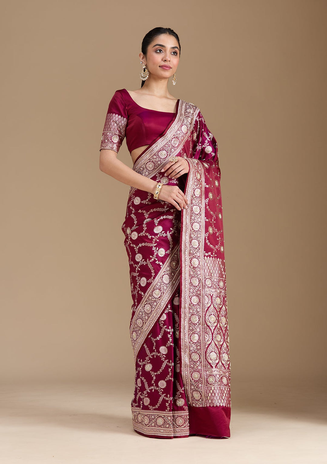 Maroon Zardozi (Silver) Art Silk Silk_Saree-koskii