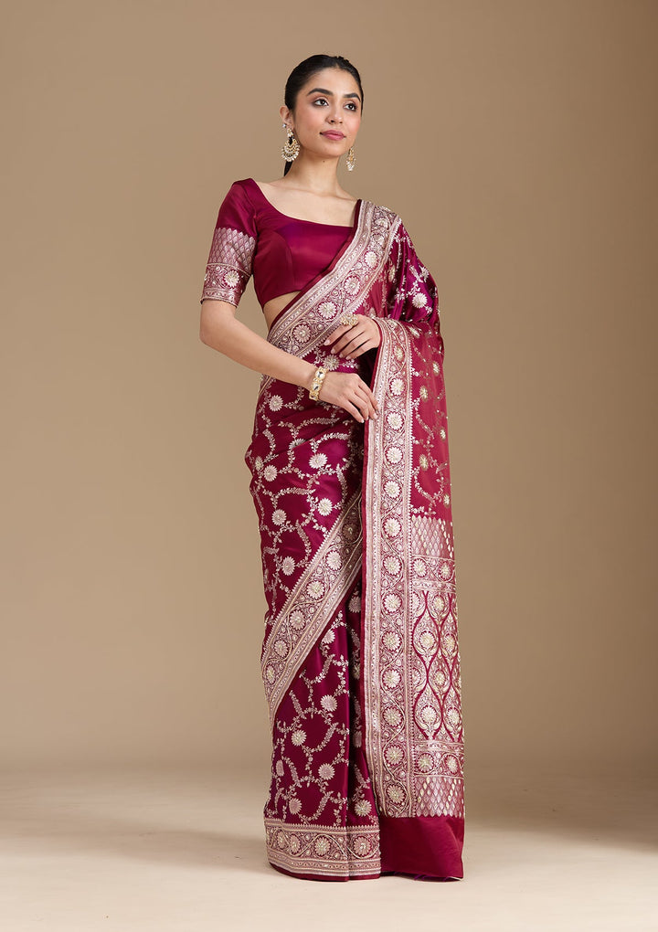 Maroon Zardozi (Silver) Art Silk Silk_Saree-koskii