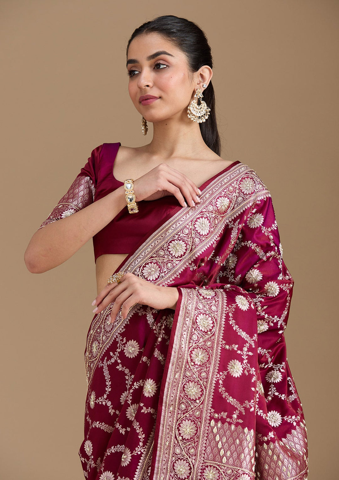Maroon Zardozi (Silver) Art Silk Silk_Saree-koskii