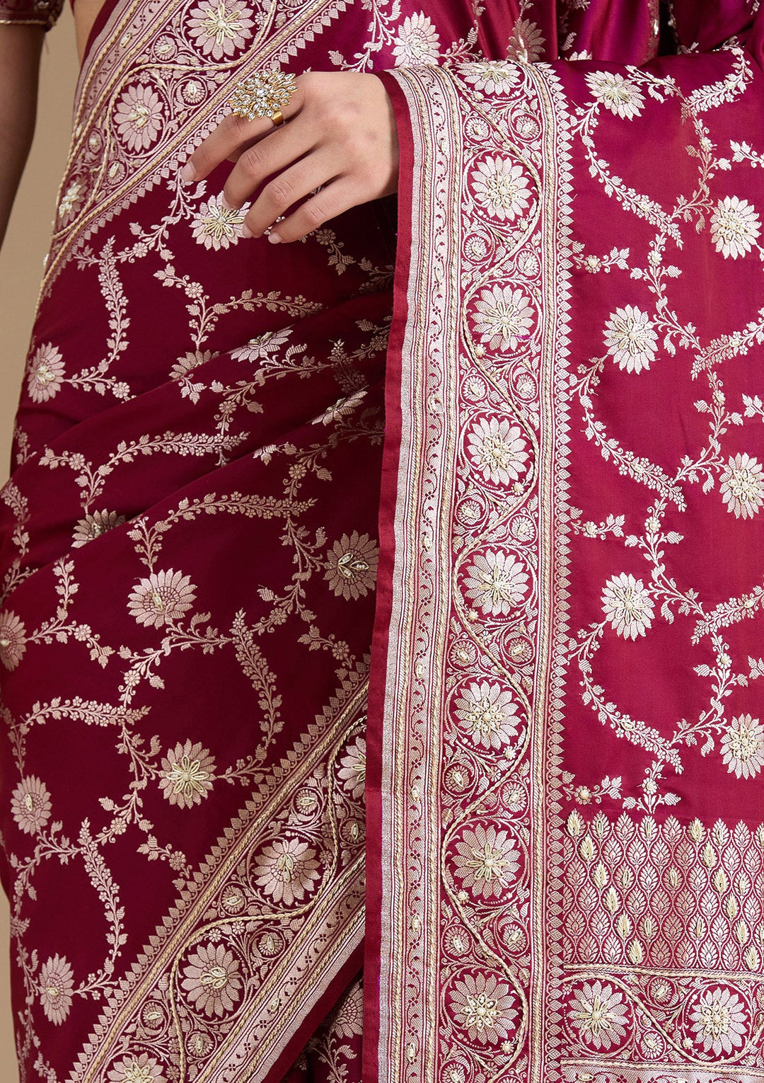 Maroon Zardozi (Silver) Art Silk Silk_Saree-koskii