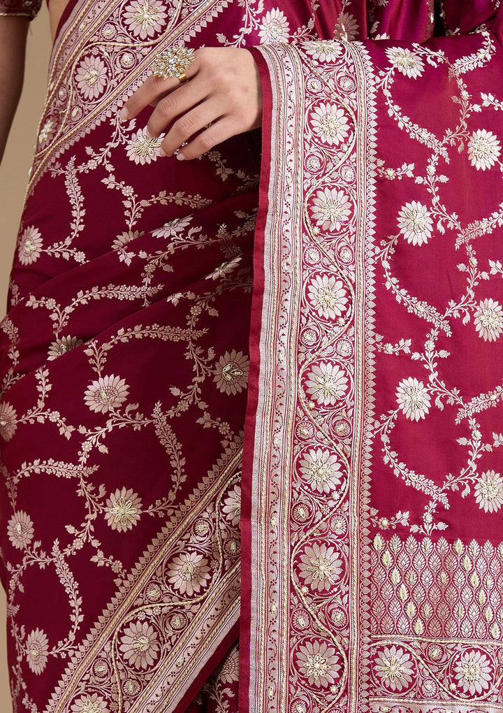 Maroon Zardozi (Silver) Art Silk Silk_Saree-koskii
