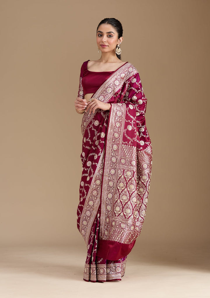 Maroon Zardozi (Silver) Art Silk Silk_Saree-koskii