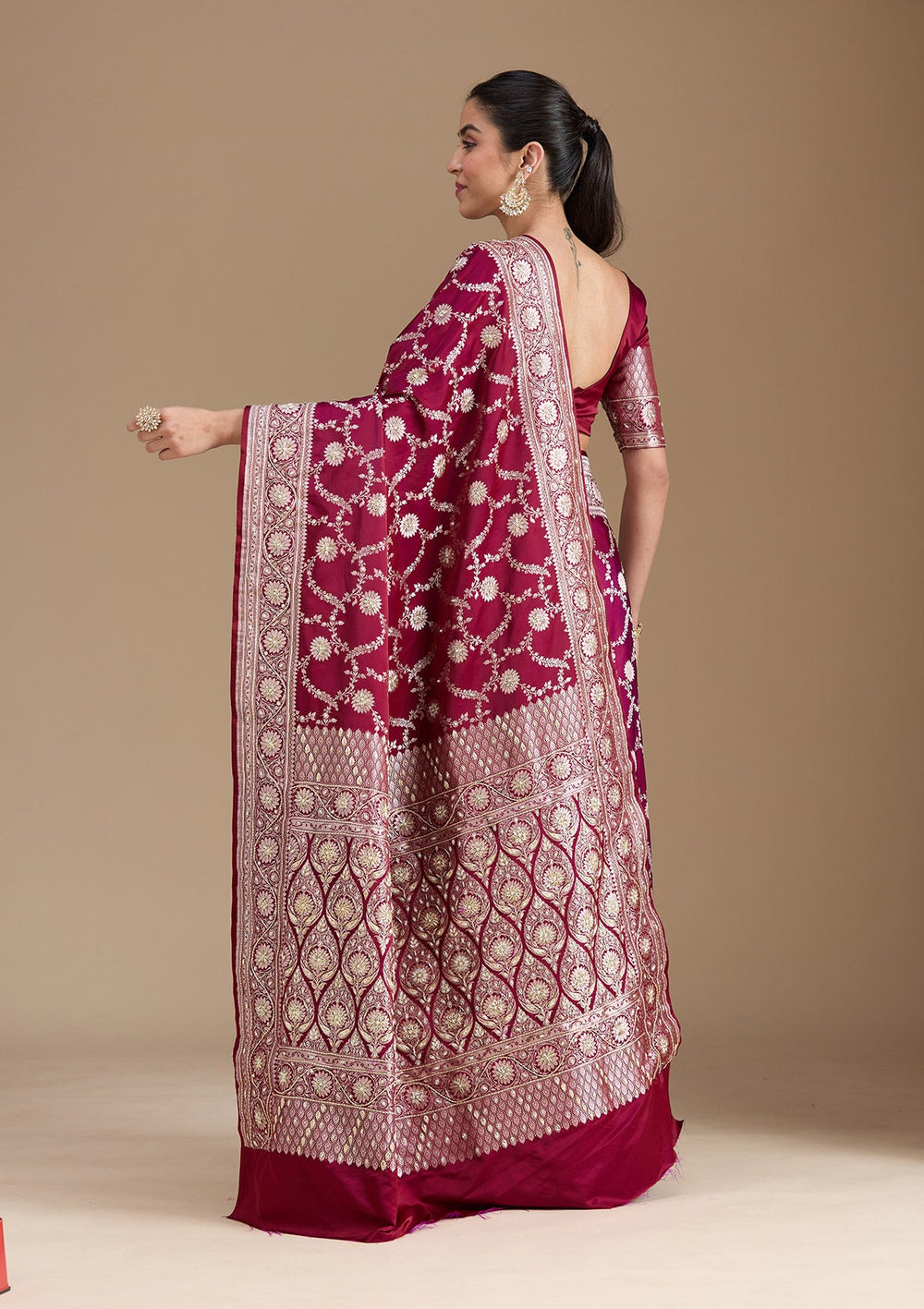 Maroon Zardozi (Silver) Art Silk Silk_Saree-koskii