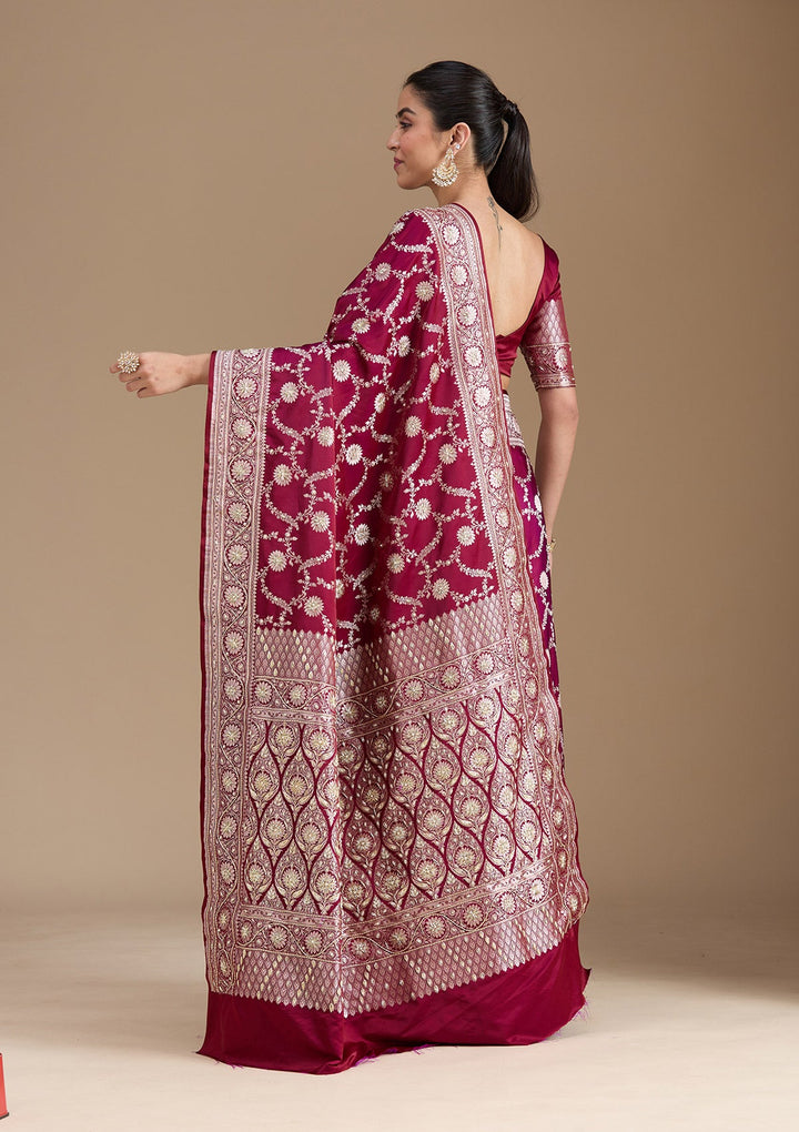Maroon Zardozi (Silver) Art Silk Silk_Saree-koskii