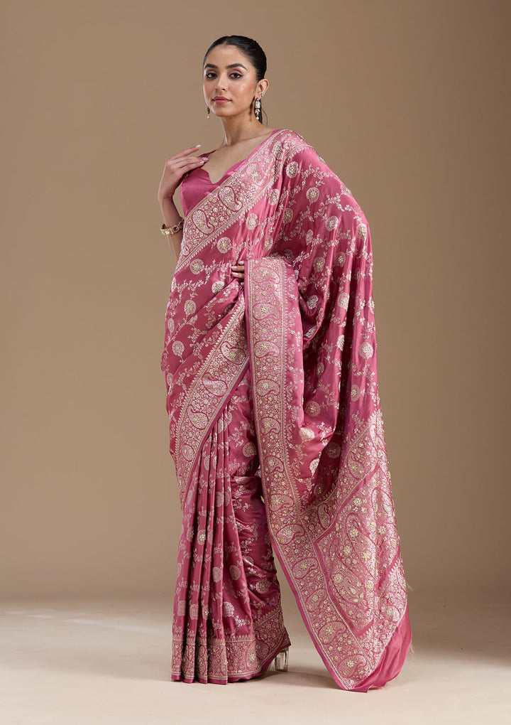 Onion Pink Zardozi (Silver) Art Silk Silk_Saree-koskii