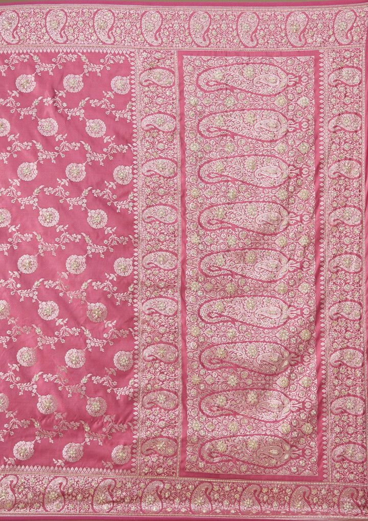 Onion Pink Zardozi (Silver) Art Silk Silk_Saree-koskii