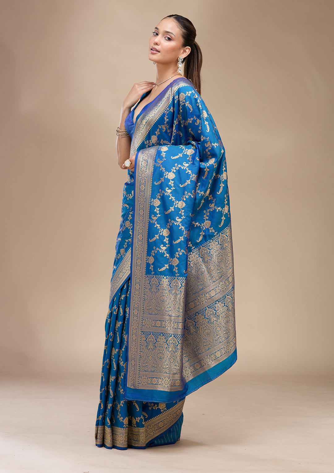 Blue Zariwork (Gold) Art Silk Silk_Saree