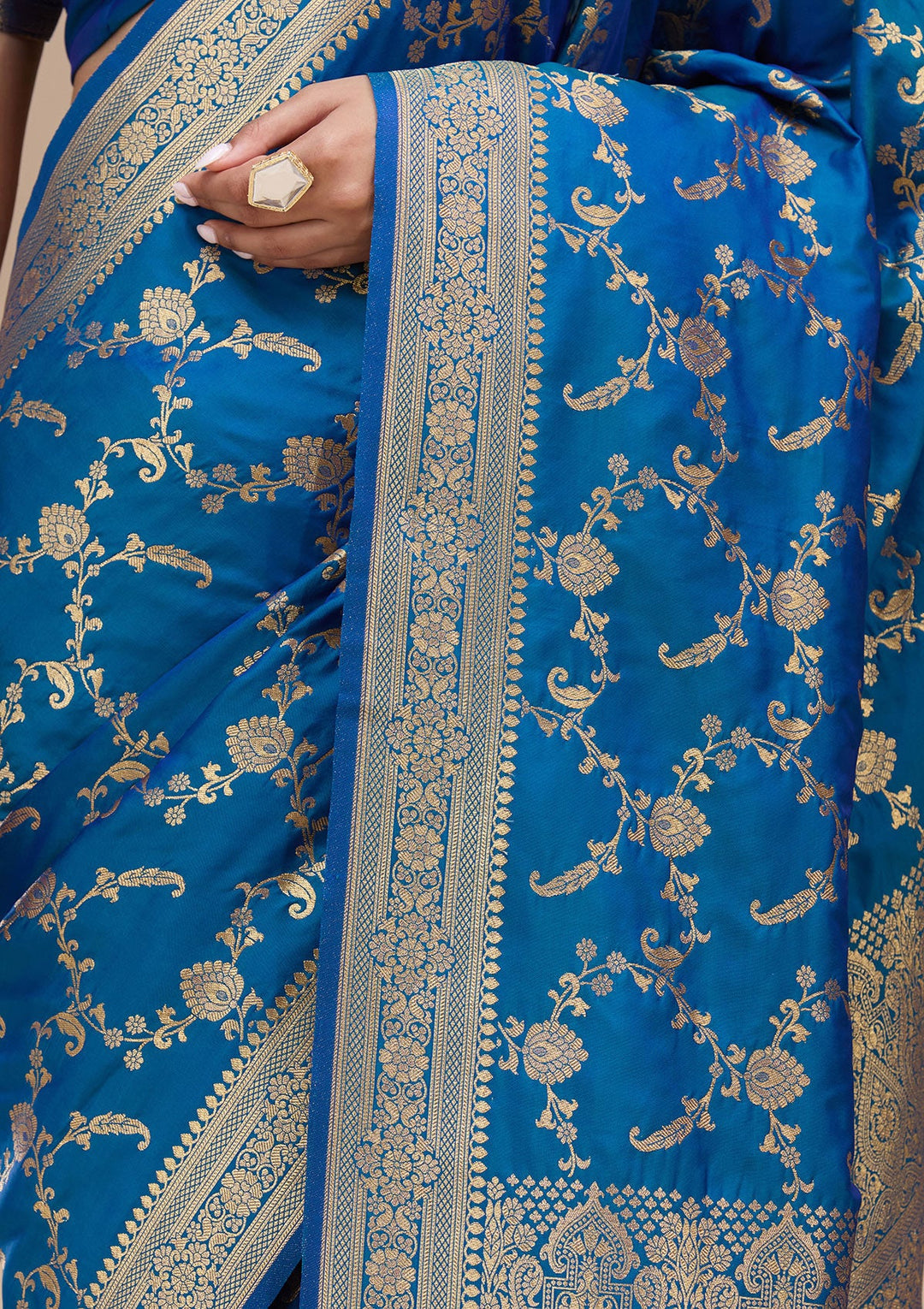 Blue Zariwork (Gold) Art Silk Silk_Saree
