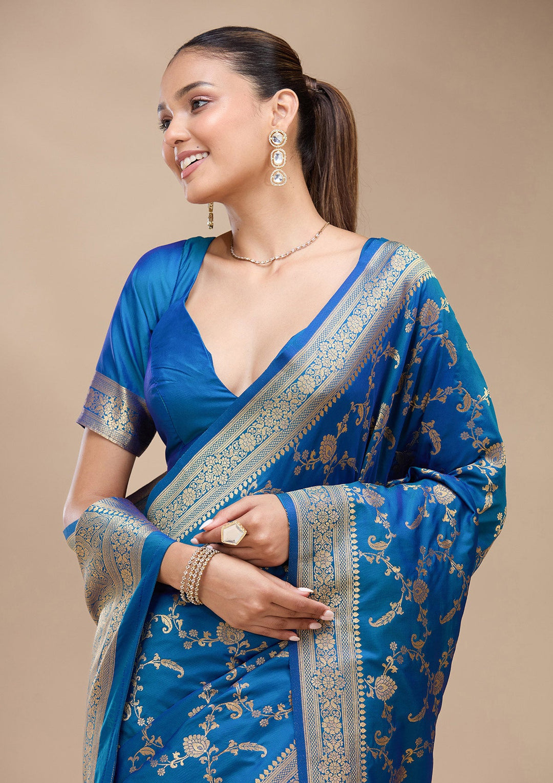 Blue Zariwork (Gold) Art Silk Silk_Saree