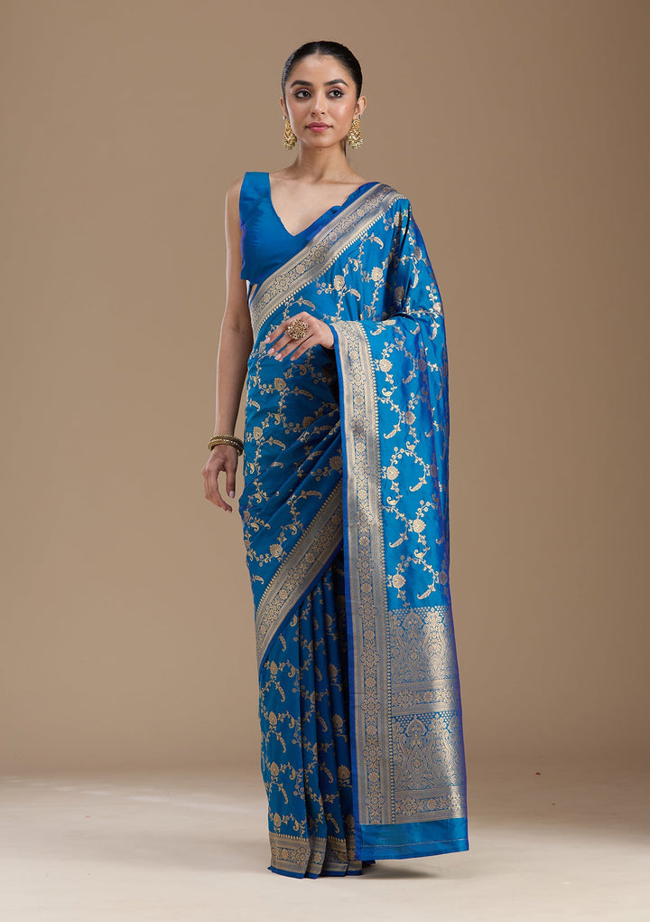 Royal Blue Zariwork Art Silk Saree-koskii