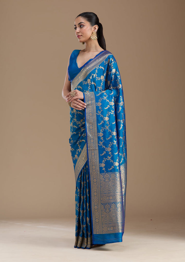 Royal Blue Zariwork Art Silk Saree-koskii
