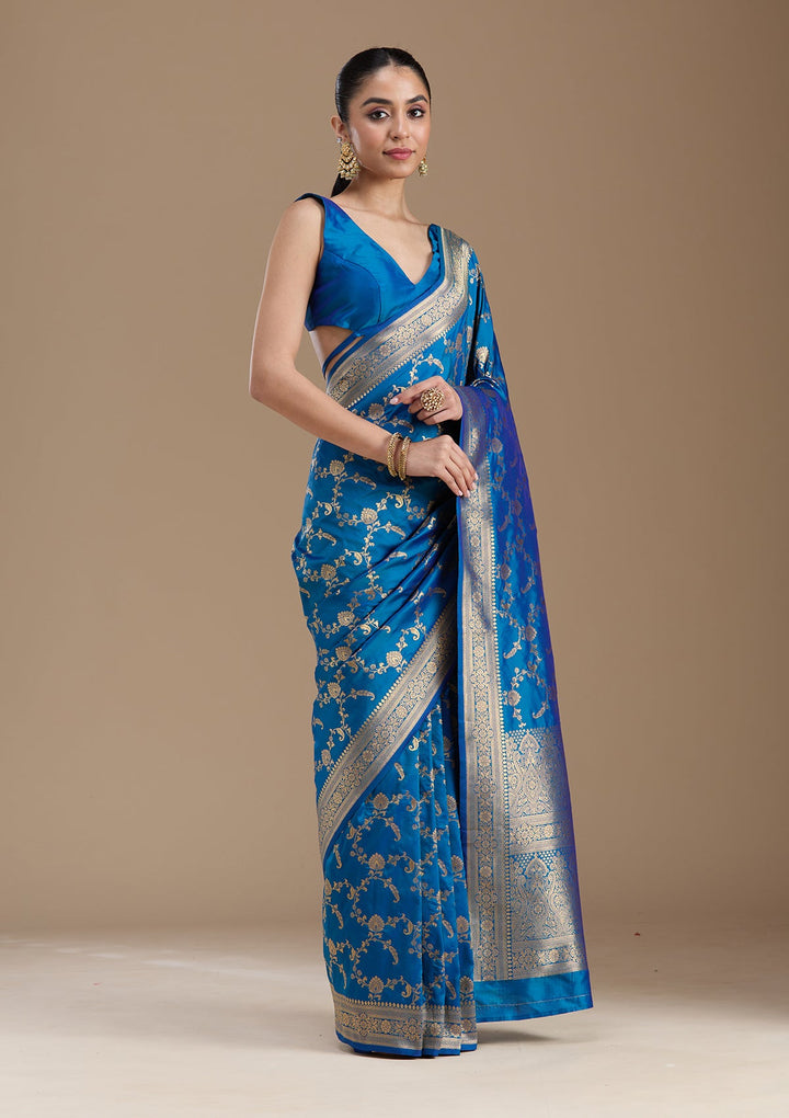 Royal Blue Zariwork Art Silk Saree-koskii