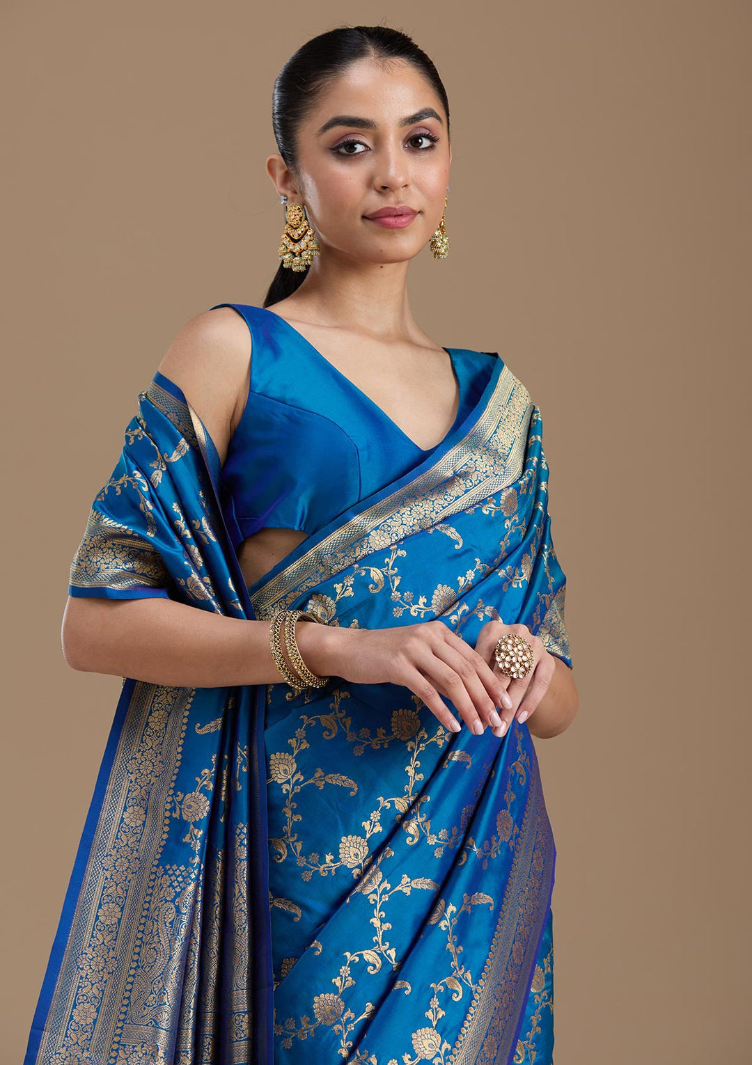 Royal Blue Zariwork Art Silk Saree-koskii
