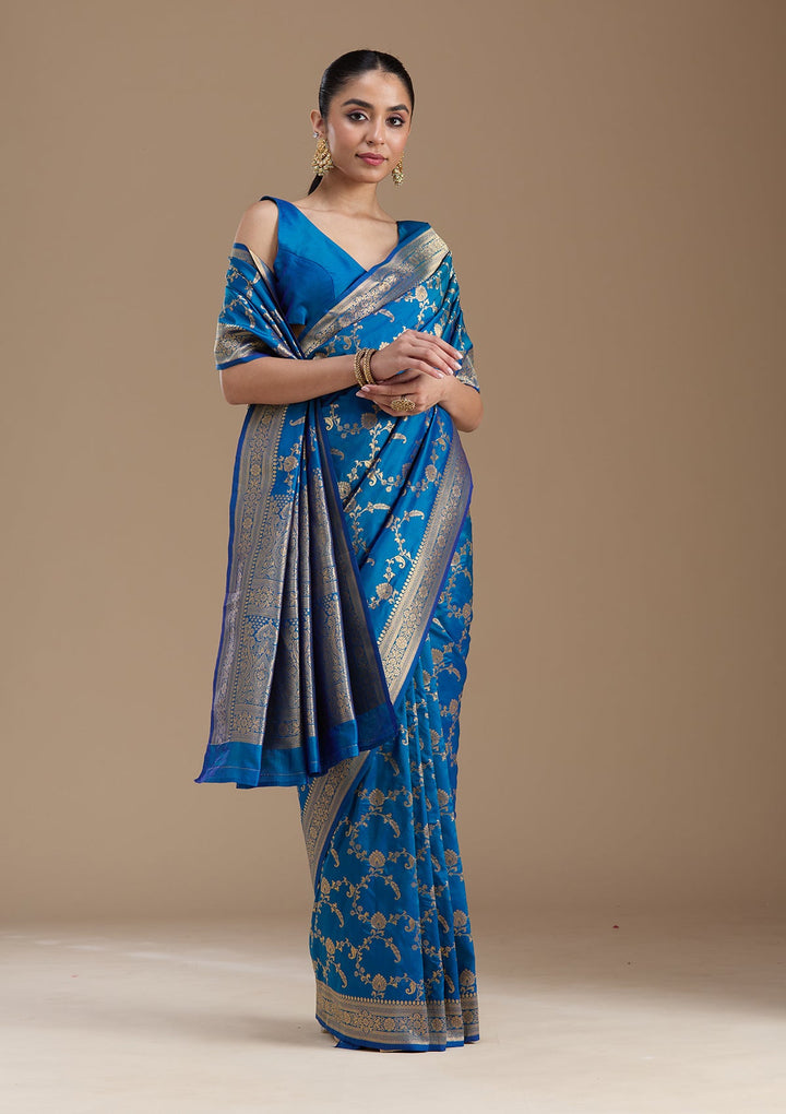 Royal Blue Zariwork Art Silk Saree-koskii