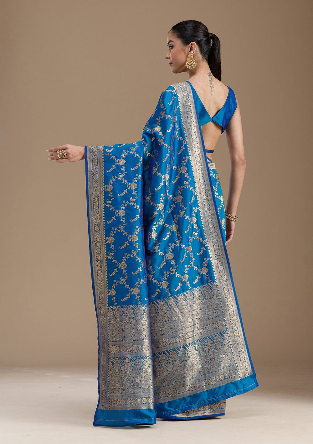 Royal Blue Zariwork Art Silk Saree-koskii