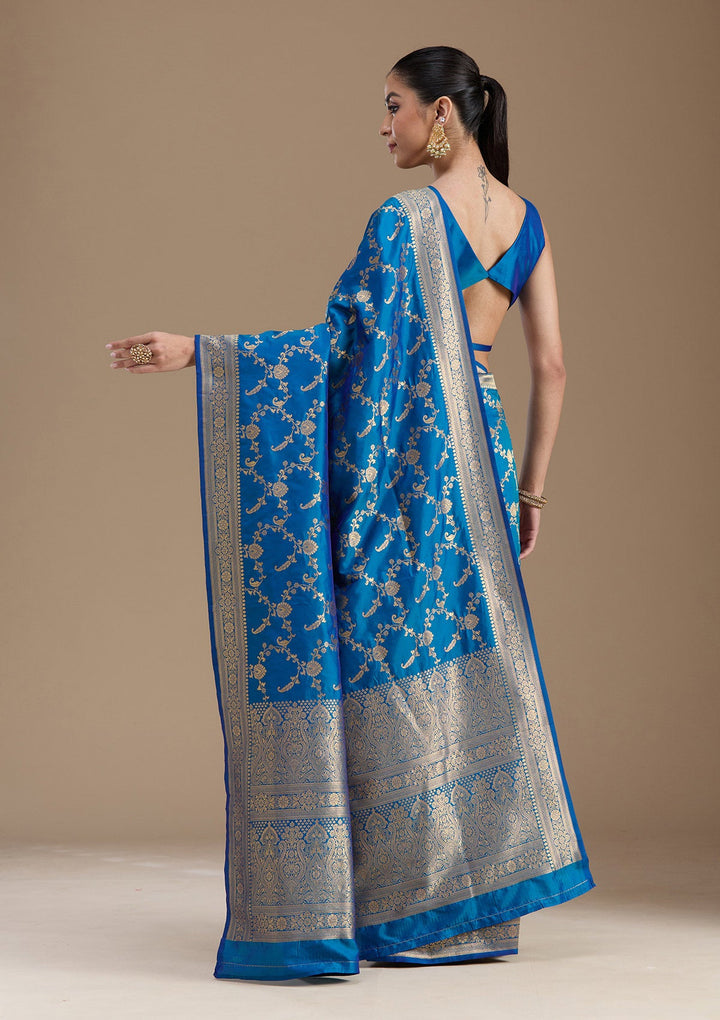 Royal Blue Zariwork Art Silk Saree-koskii