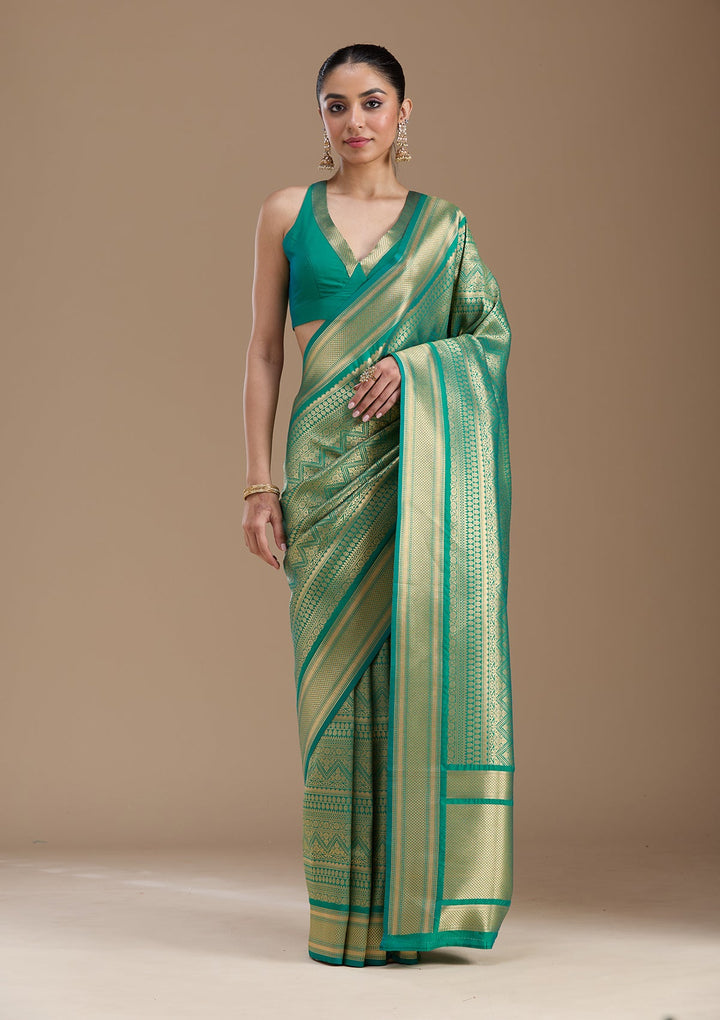 Bottle Green Zariwork Art Silk Saree-koskii