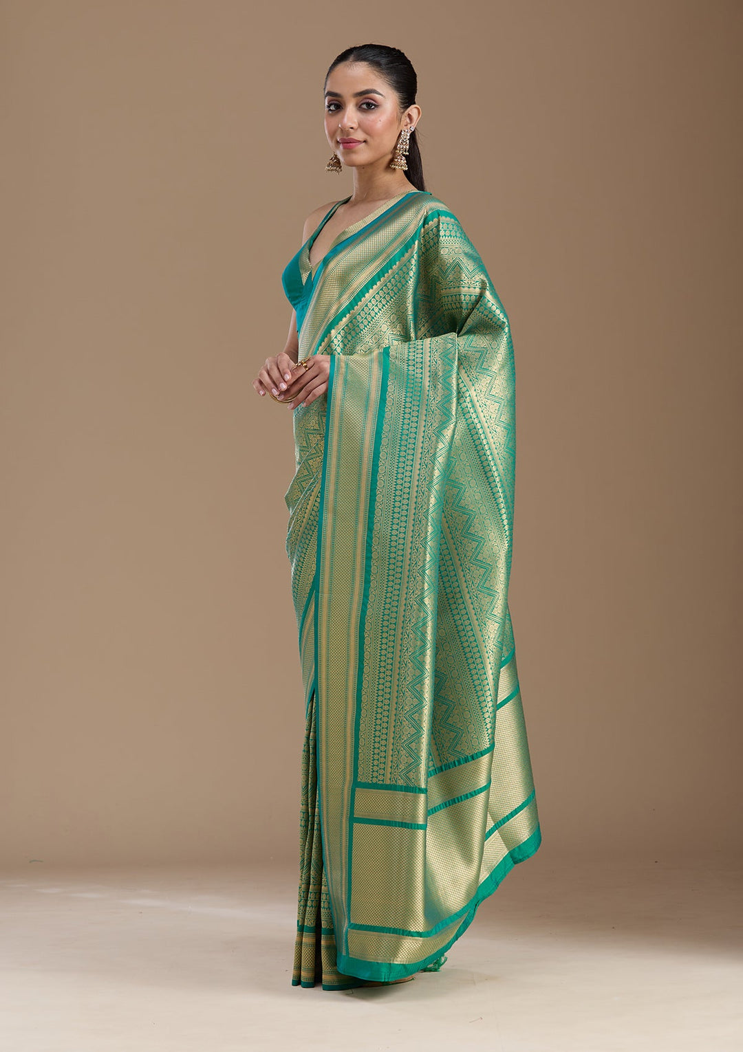 Bottle Green Zariwork Art Silk Saree-koskii