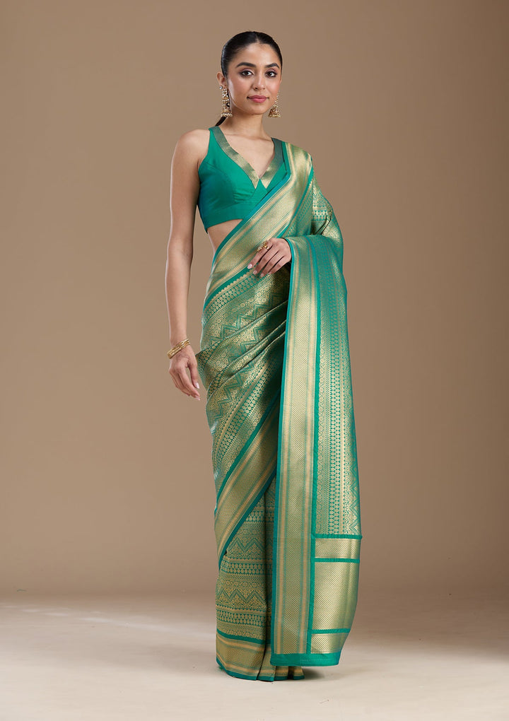 Bottle Green Zariwork Art Silk Saree-koskii