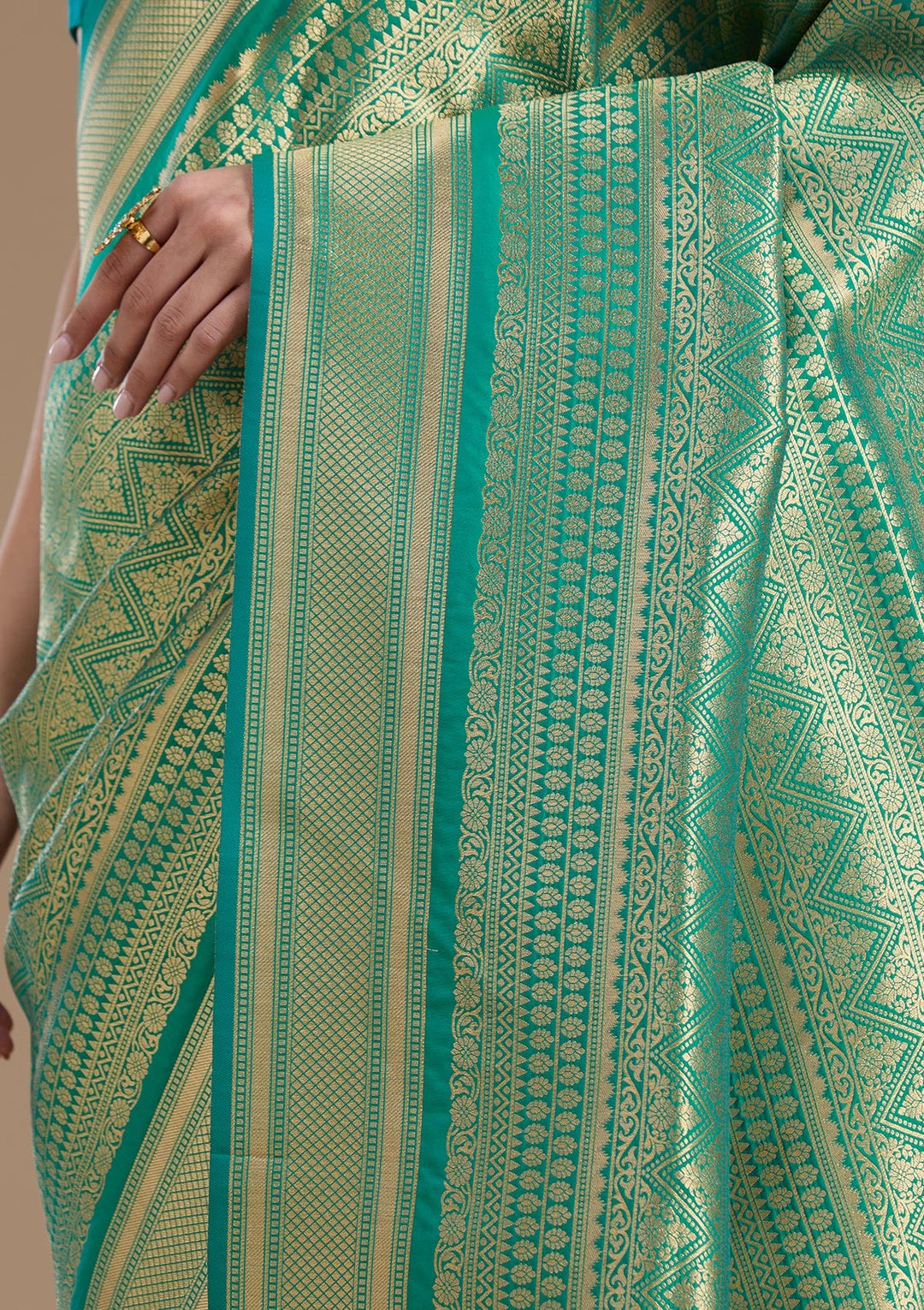 Bottle Green Zariwork Art Silk Saree-koskii