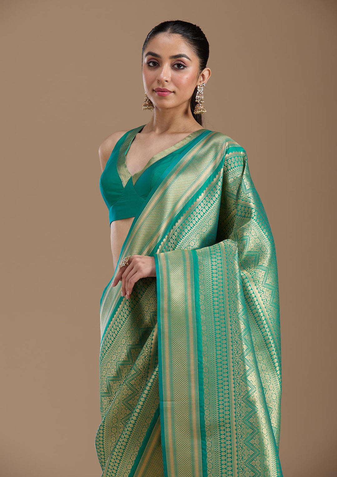 Bottle Green Zariwork Art Silk Saree-koskii