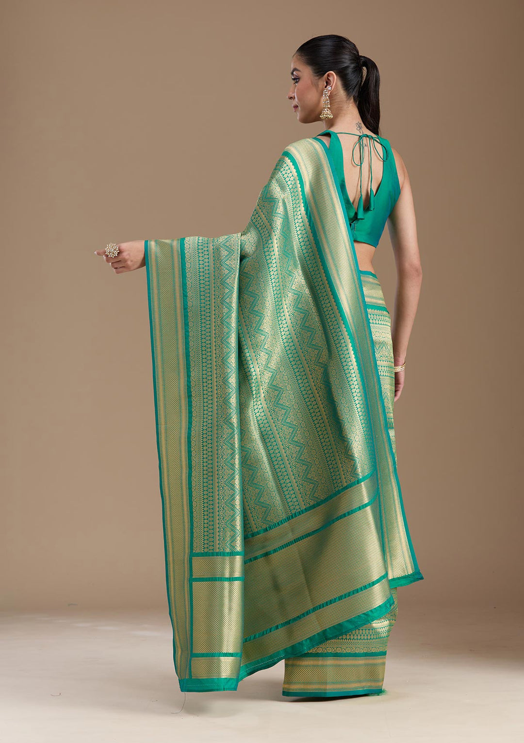 Bottle Green Zariwork Art Silk Saree-koskii