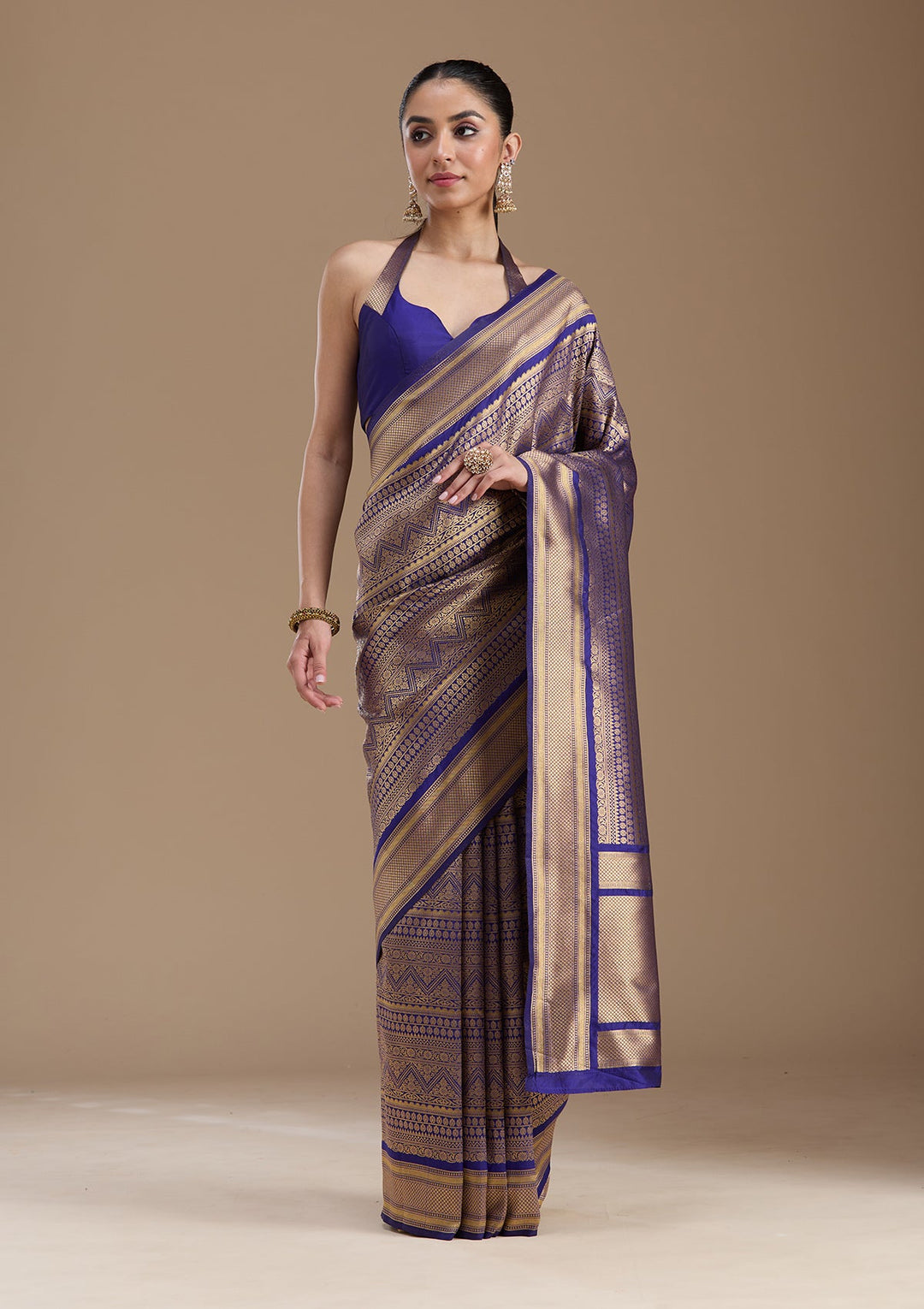 Navy Blue Zariwork Art Silk Saree-koskii