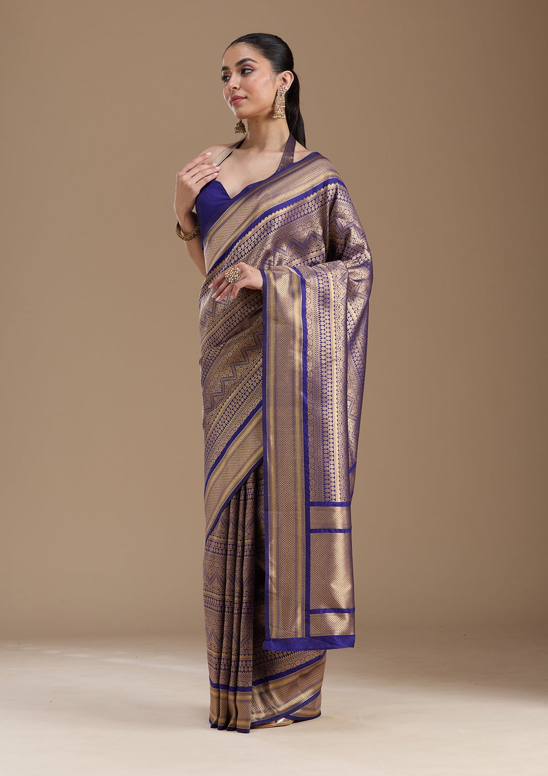 Navy Blue Zariwork Art Silk Saree-koskii