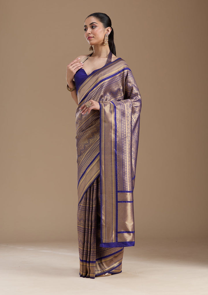 Navy Blue Zariwork Art Silk Saree-koskii