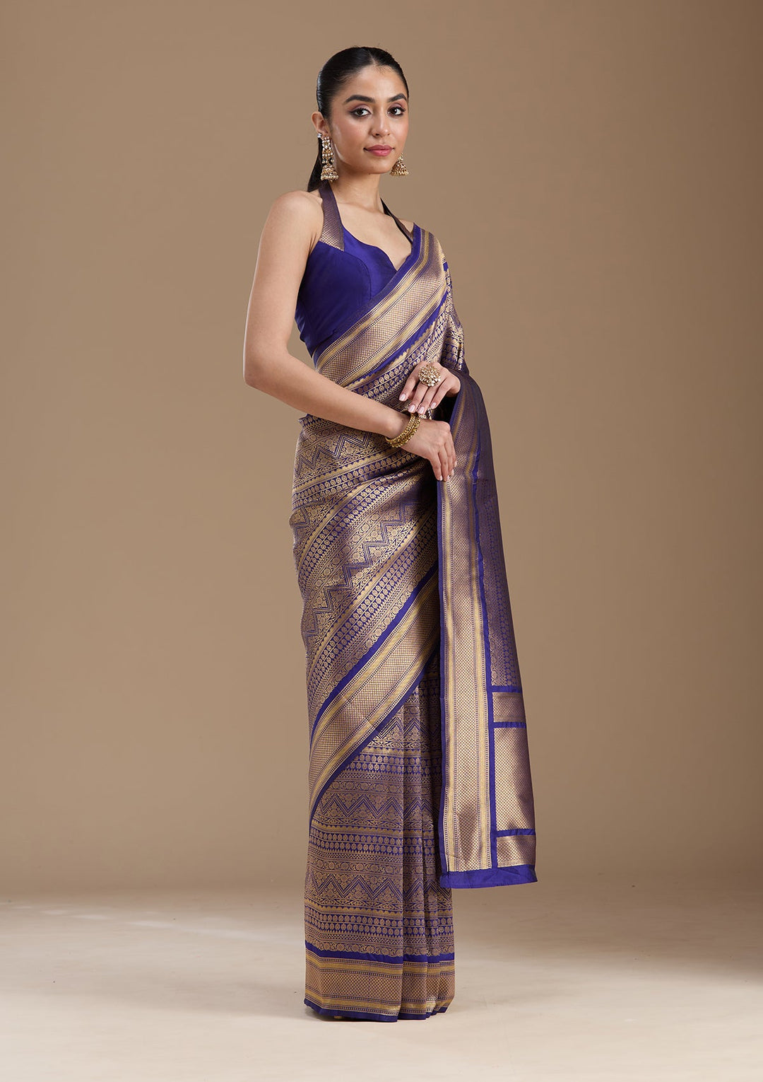 Navy Blue Zariwork Art Silk Saree-koskii