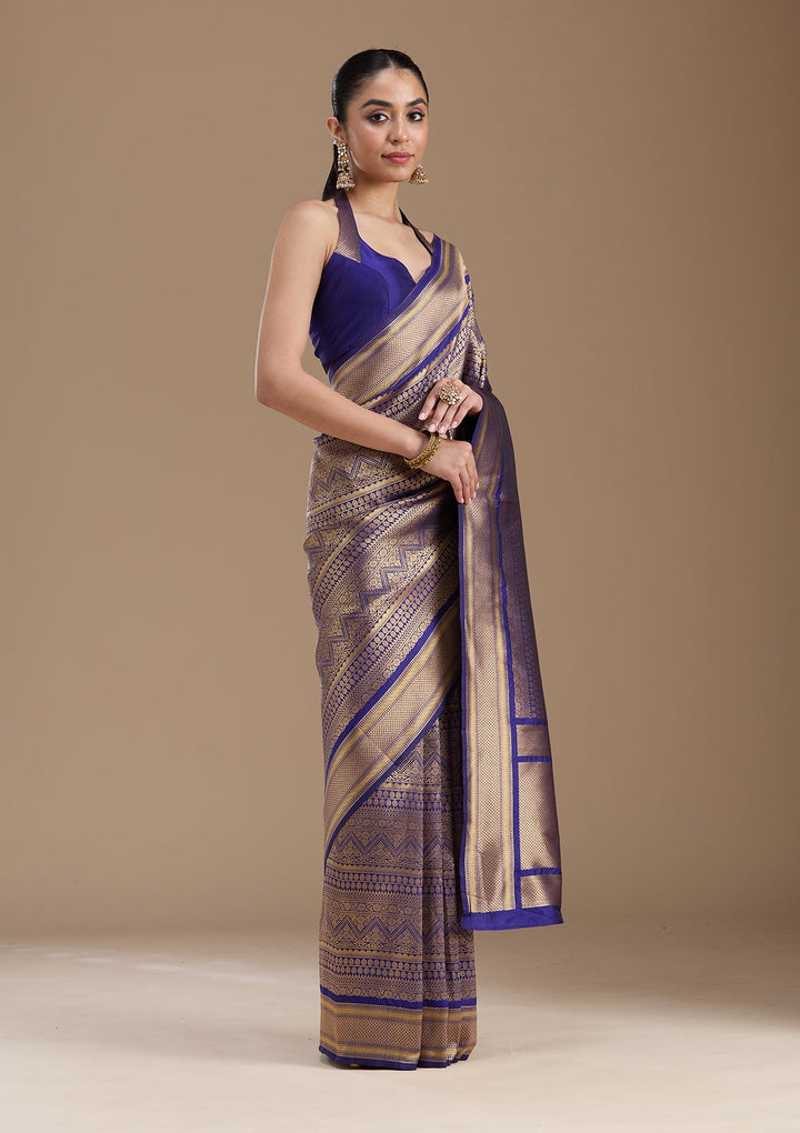 Navy Blue Zariwork Art Silk Saree-koskii