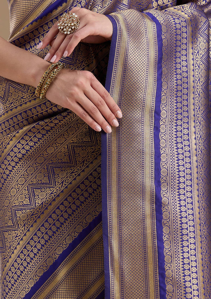 Navy Blue Zariwork Art Silk Saree-koskii