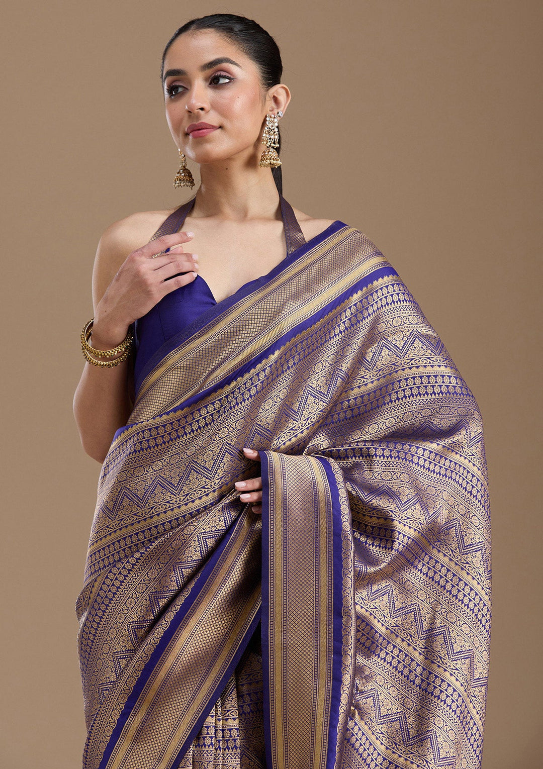 Navy Blue Zariwork Art Silk Saree-koskii