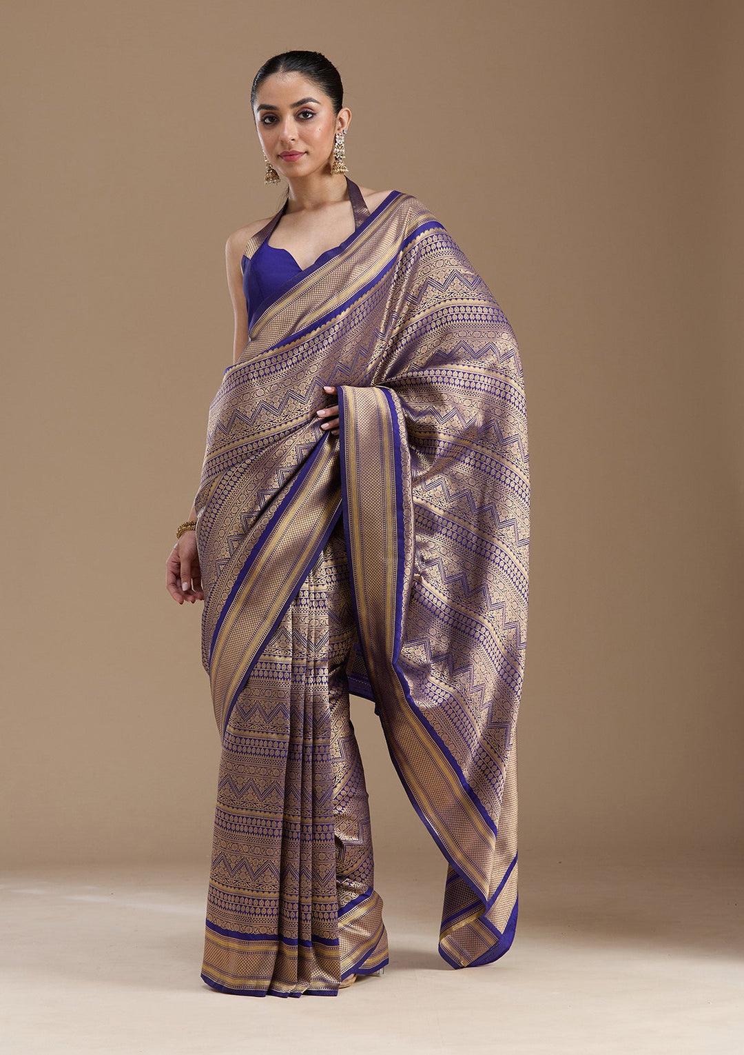 Navy Blue Zariwork Art Silk Saree-koskii