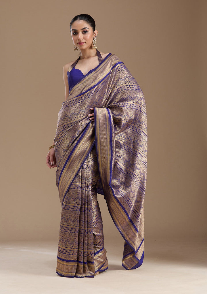 Navy Blue Zariwork Art Silk Saree-koskii