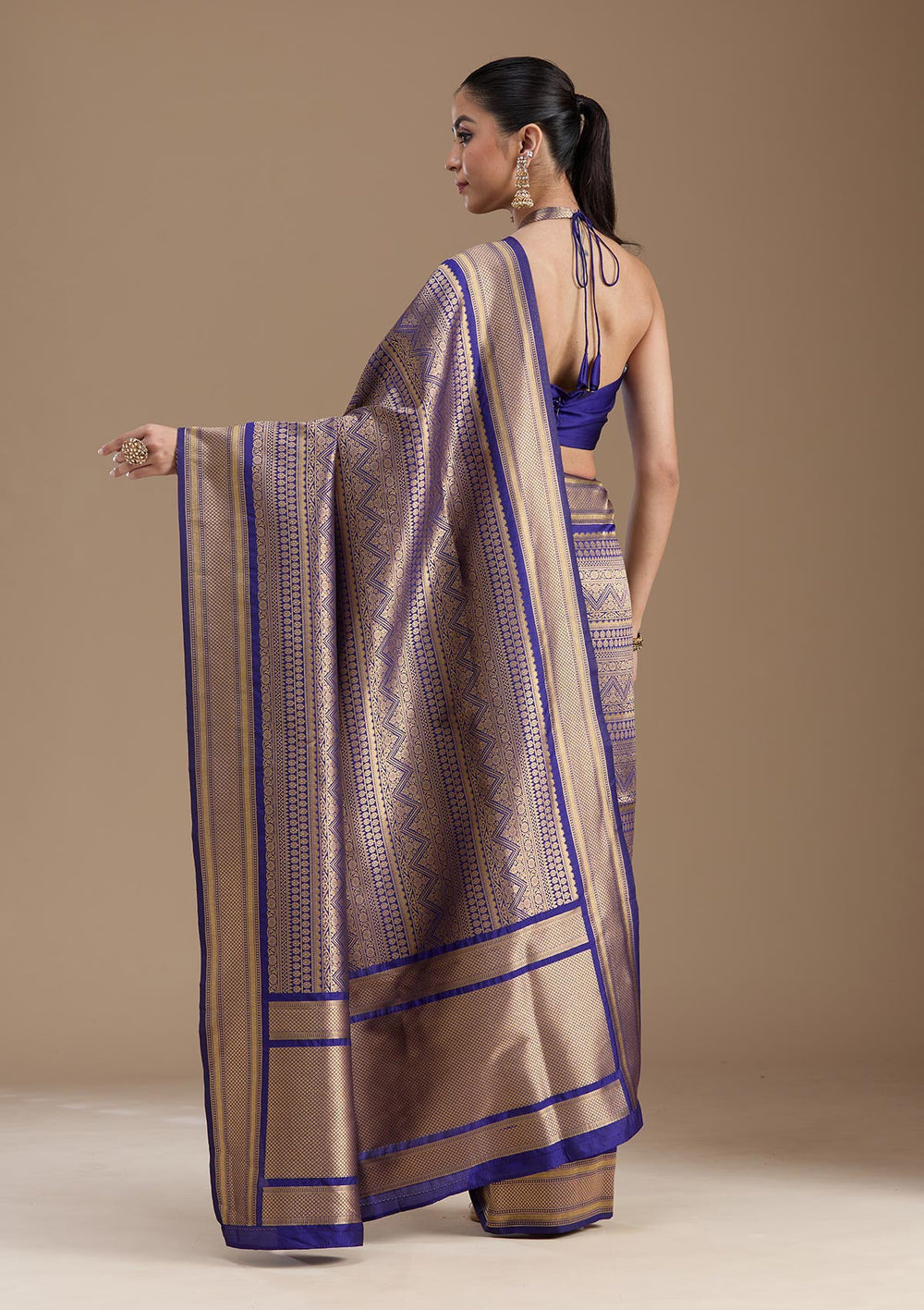 Navy Blue Zariwork Art Silk Saree-koskii
