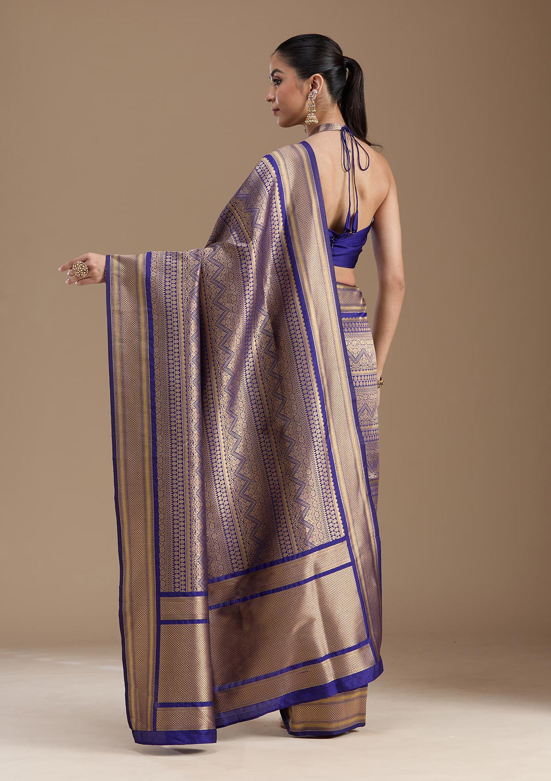 Navy Blue Zariwork Art Silk Saree-koskii