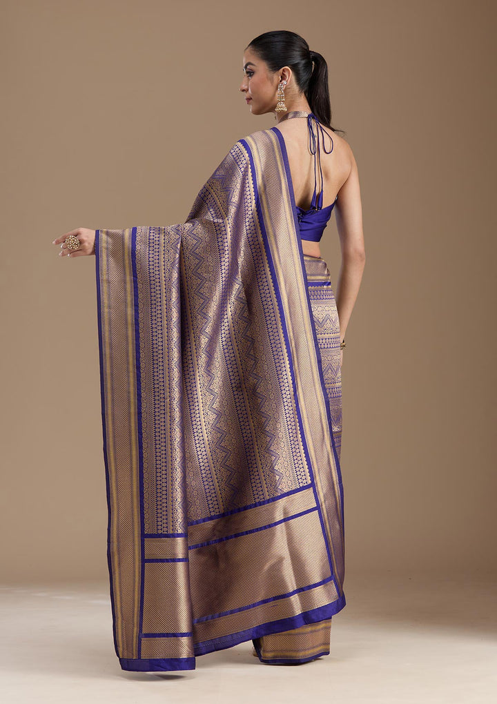 Navy Blue Zariwork Art Silk Saree-koskii