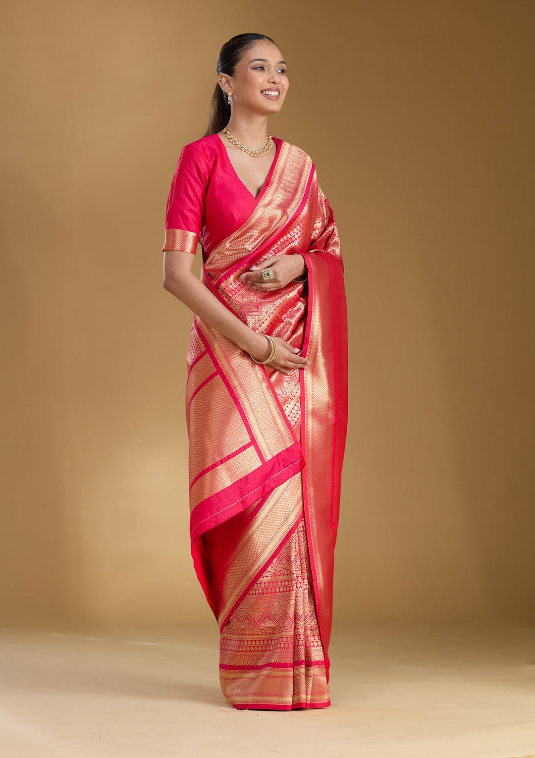 Rani Pink Zariwork (Gold) Art Silk Silk_Saree