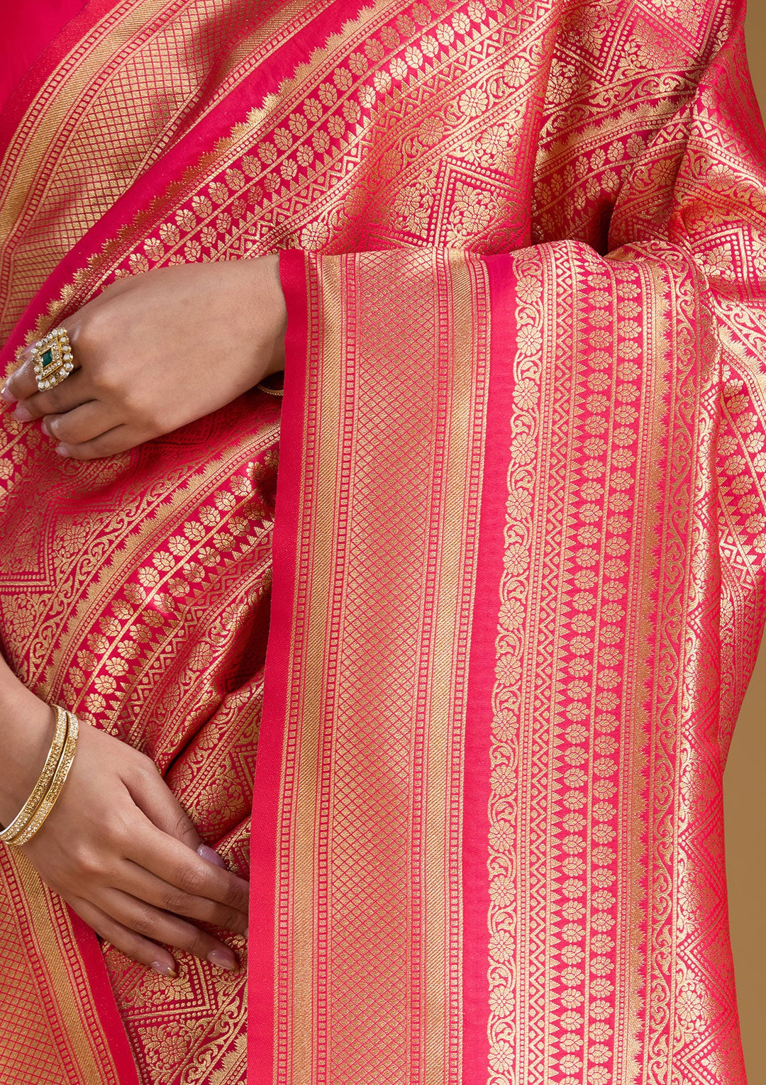 Rani Pink Zariwork (Gold) Art Silk Silk_Saree