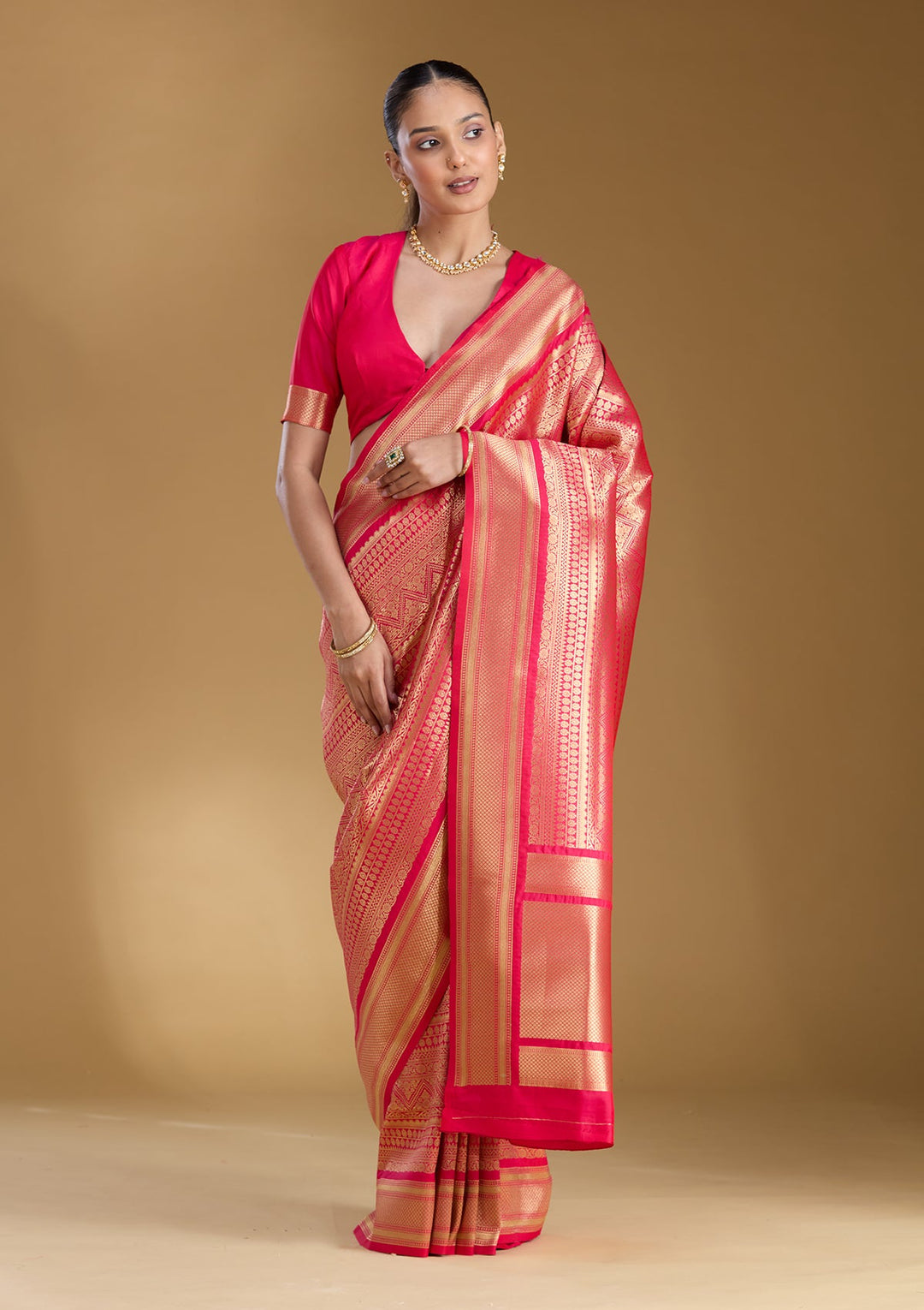 Rani Pink Zariwork (Gold) Art Silk Silk_Saree
