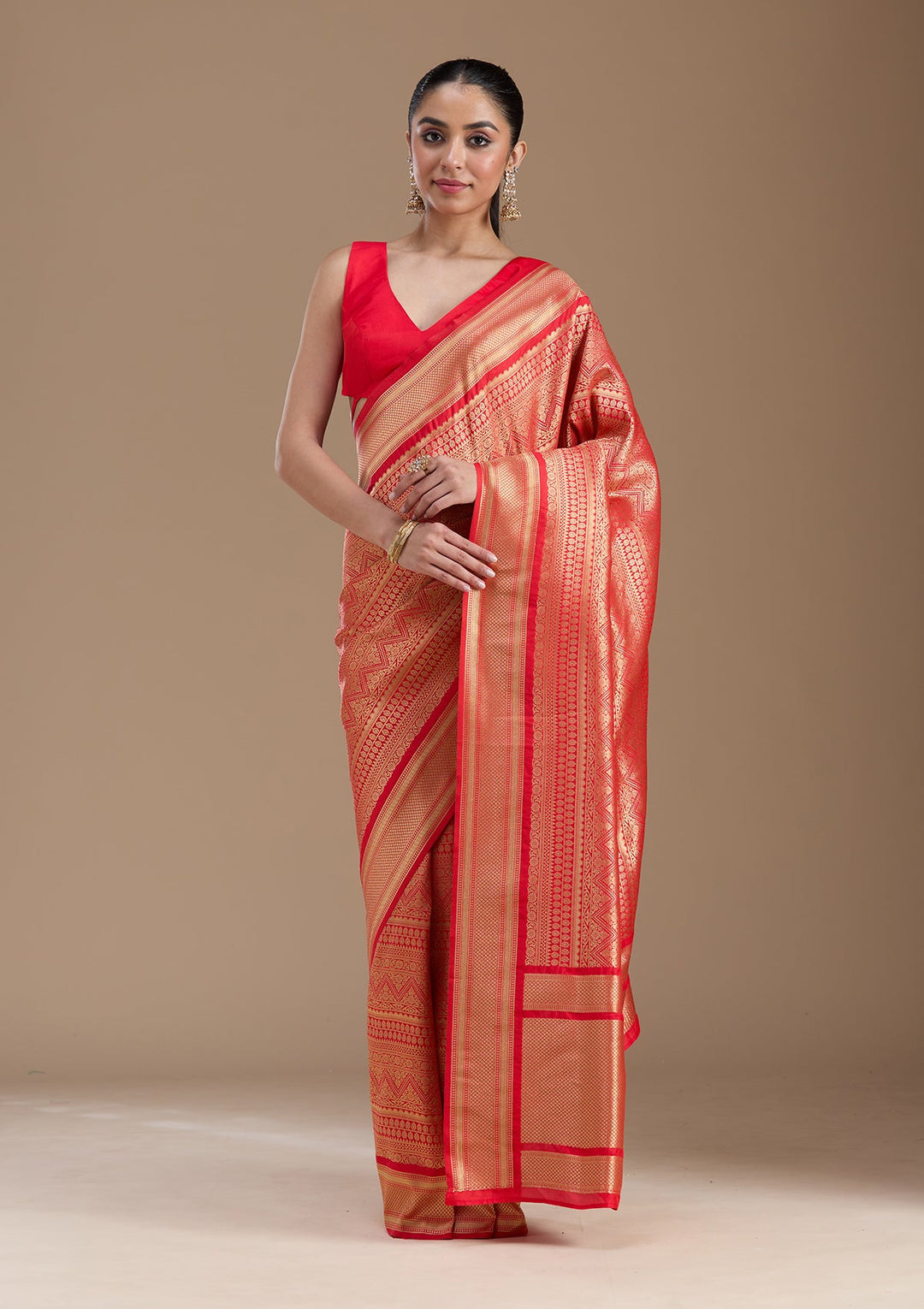 Red Zariwork Art Silk Saree-koskii
