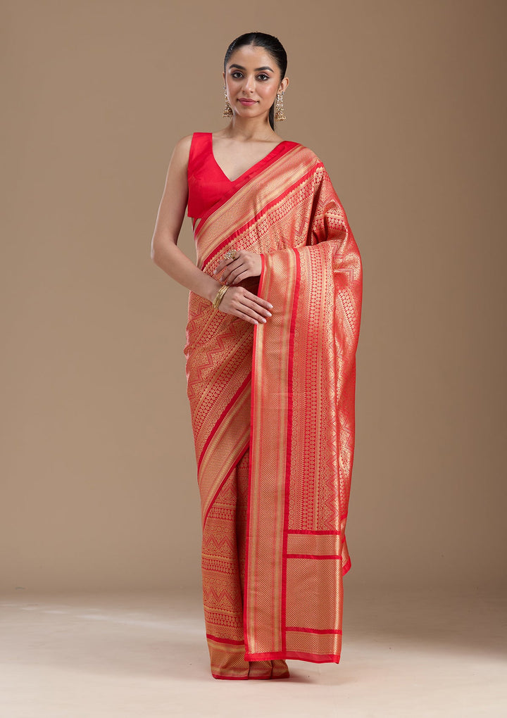 Red Zariwork Art Silk Saree-koskii